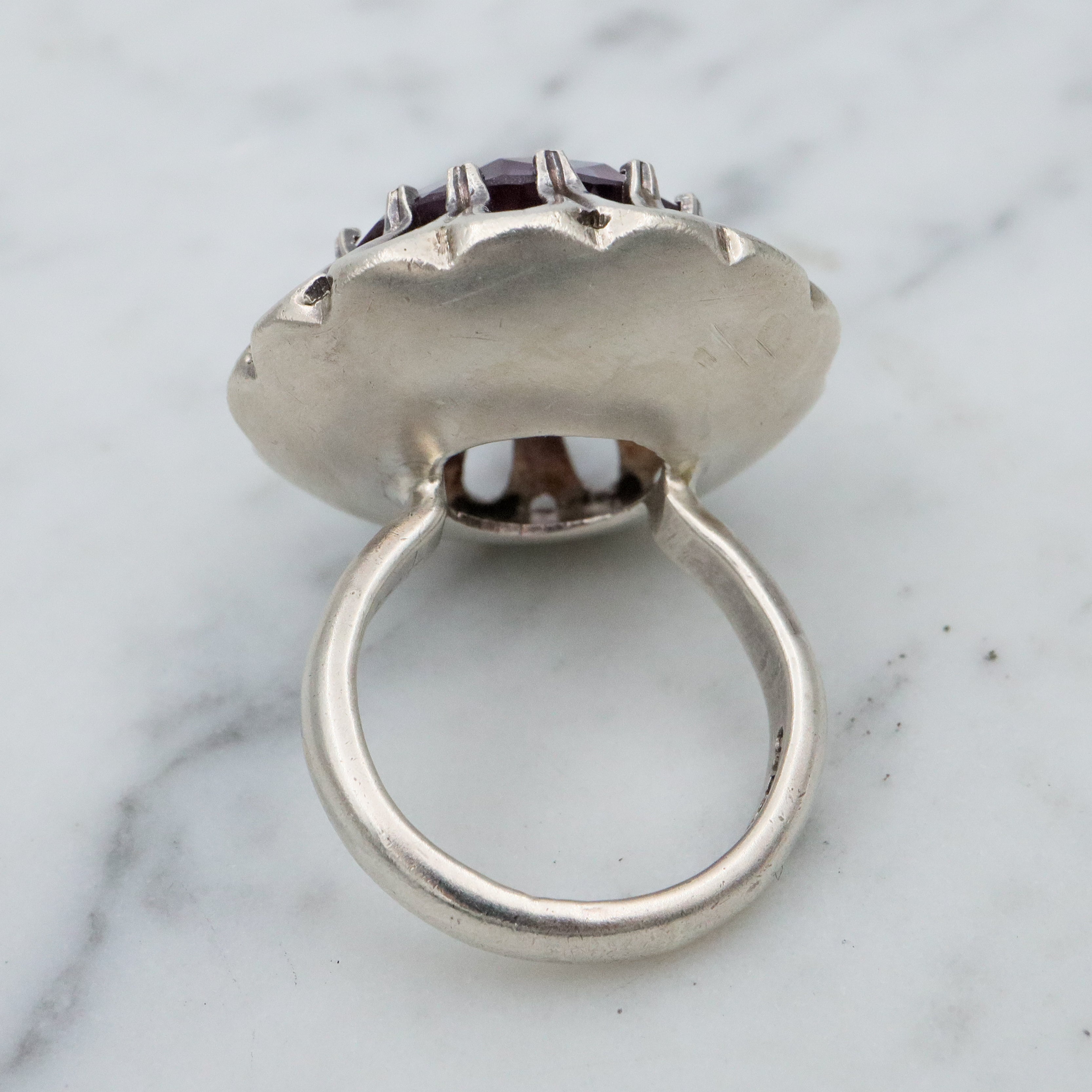 Mexican Modern sterling synthetic color change sapphire flower ring, size 5.25